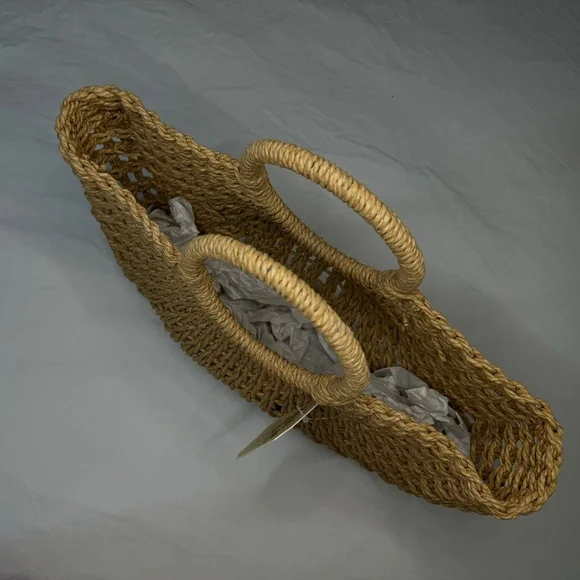 NWT Wicker Bag | Woven Straw Basket | Top Handle Bohemian Beach Bag *No Liner* - Picture 3 of 6